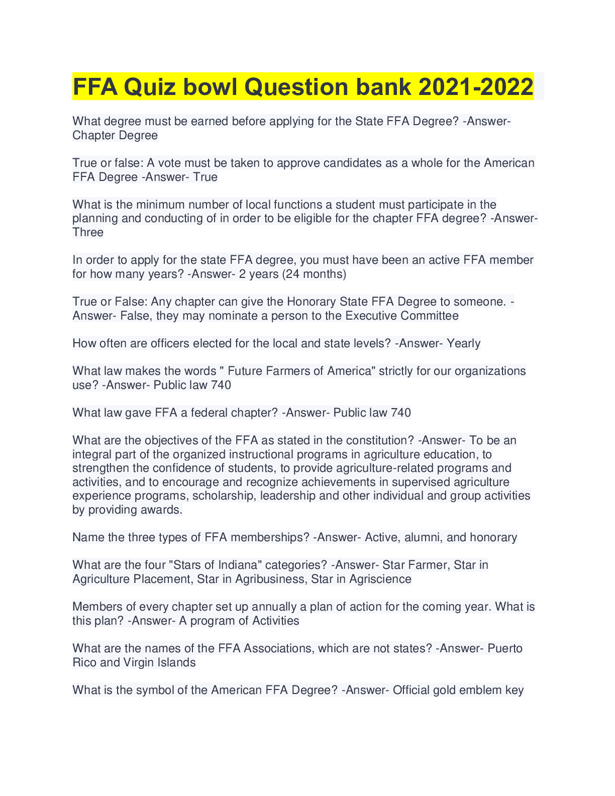 Preview image for FFA Quiz bowl Question bank 2021-2022